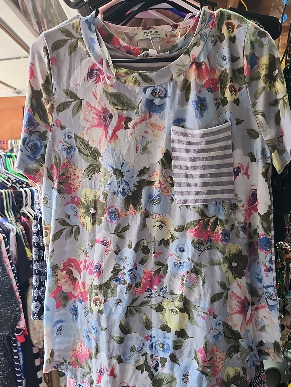 WONDERLAND Light Blue Floral Short Sleeve Tee with Multicolor Blooms